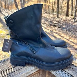 NWT Avellini Black Leather Combat Boots Portugal Size 38 / 7.5
